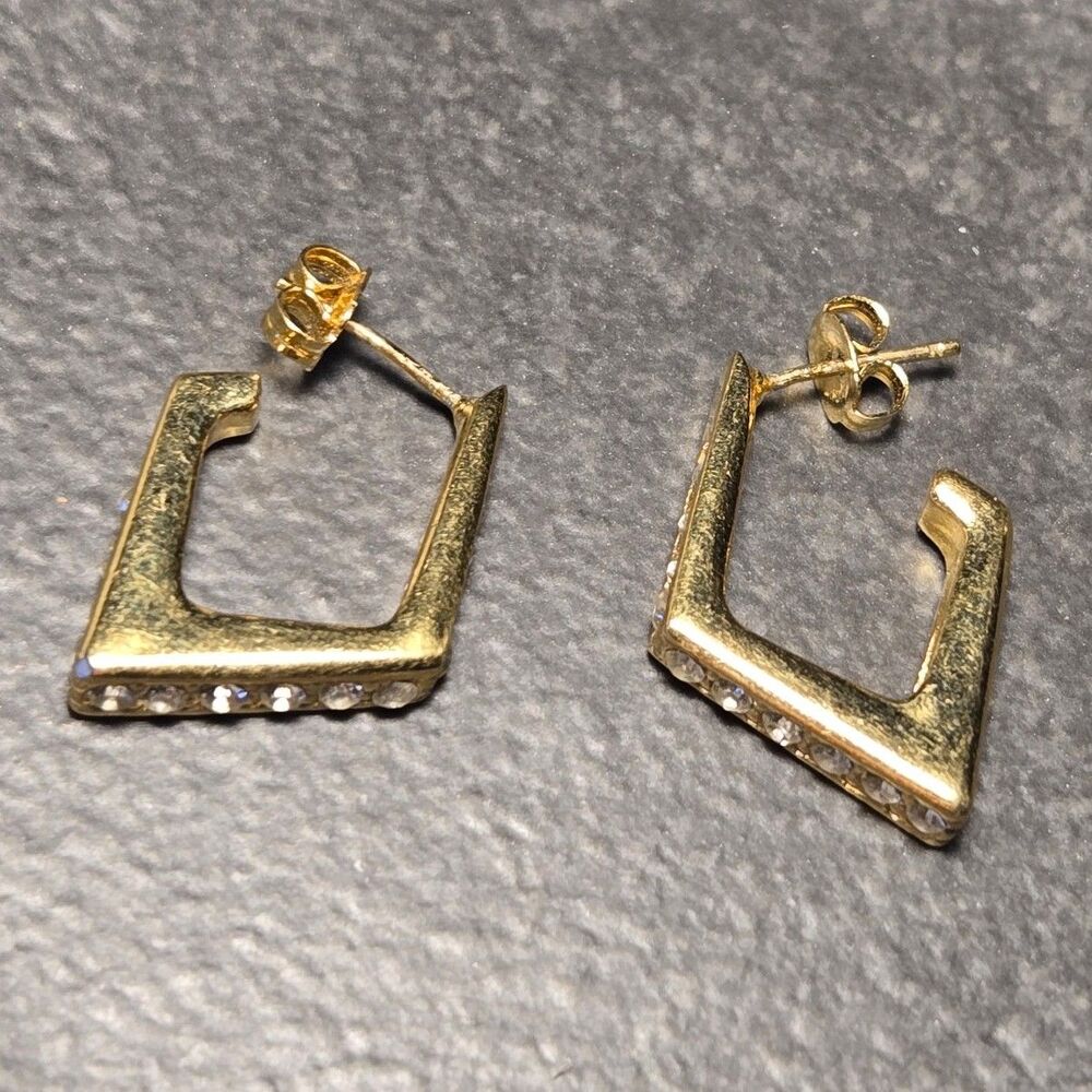 Diamond Shape Gold Stud Sterling Silver Earrings
